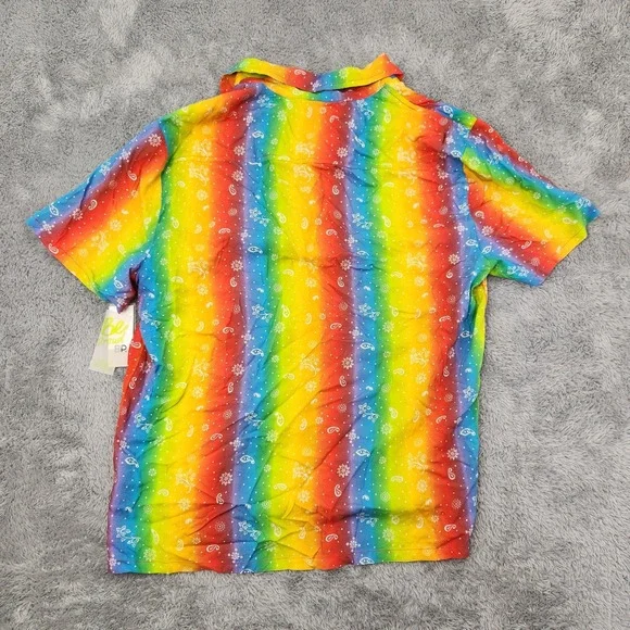 BP Shirt Womens M Rainbow Be Proud Camp Stripe Paisley Button Down BP441189MN - Picture 2 of 12